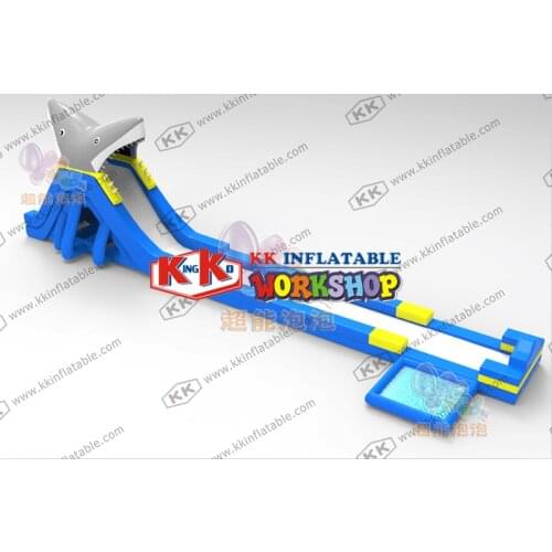 Super long shark theme slide with Pool 50m shark slide Water park games Inflatable water slide