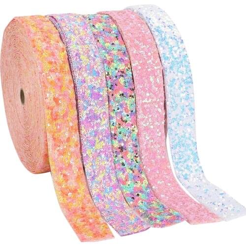 HSDRIBBON Listones 1-1/2 inch 38mm HSD-Genuine Series colorful Spring Summer Sequin Ribbon 25Yards/Roll