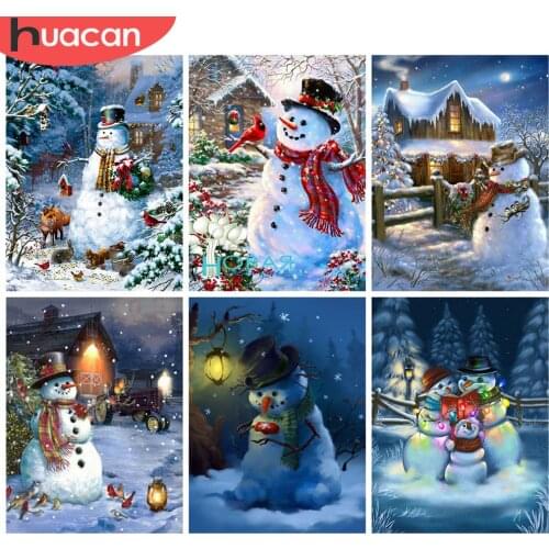 HUACAN 5d Diamond Painting Snowman DIY Handmade Gift Full Square Drill Diamond Embroidery Christams Winter Wall Art Decor