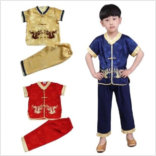 Chinese Traditional Kungfu Suit For Children Tang Clothes Set Embroidery Dragon Baby Boys Cardigan Tee Trouser New Year Costumes