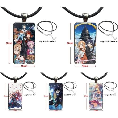 Necklace With Steel Plated Glass Cabochon Choker Long Pendant Rectangle Necklace For Girls Gift Disign Anime Sword Art Online