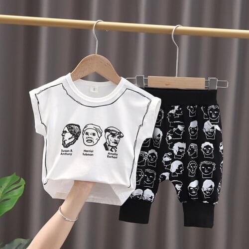Toddler Boys Cool Cartoon Printing Clothing Set 2021 Summer Casual Kids Sketch Tops+Shorts Baby Girls Clothes Suit 0-5 Years