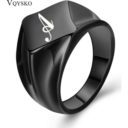 Chunky Signet Ring for Men Black Stainless Steel Engraved Initialen Letter Initial Stamp Ring Custom Jewelry