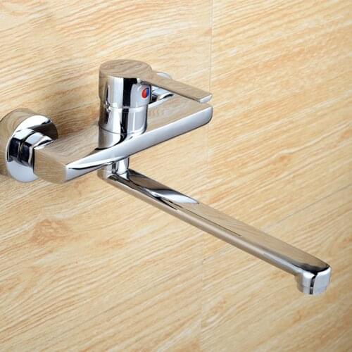 Wall Mounted Kitchen Faucet 360 Degree Rotation Basin Faucet Cold Hot Water Mixer Tap Mop Pool Tap Swivel Spout Single Handle