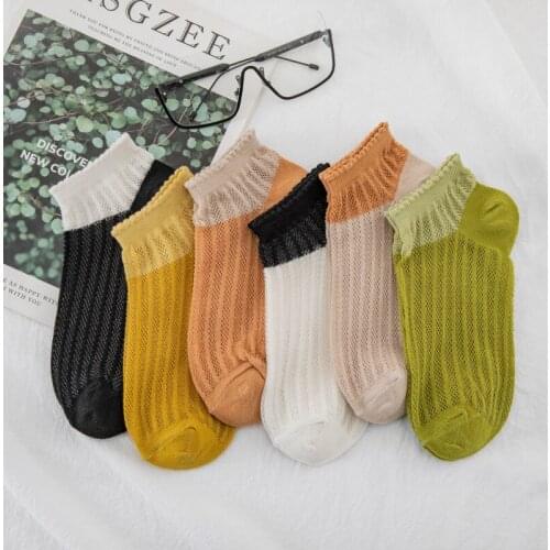 Women Summer Socks, Thin Socks for Women, Lovely Summer Socks for Japanese Students, Breathable and Odor-proof with Mesh