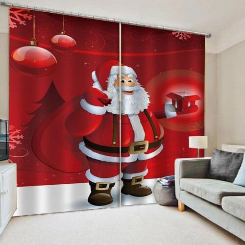New Year Christmas Decor Window Curtain Santa Clause Snowman Christmas Printed Curtains For Living Room Bedroom Shop Curtain