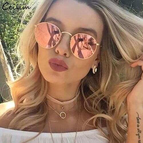 Fashion Small Frame Round Sunglasses Women Luxury Brand Gradient Mirror Sun Glasses Vintage Yellow Pink Shades UV400