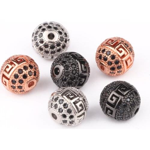 Wholesale Black CZ Hollow Ball Beads for Jewelry Making DIY Copper Spacer Beads fit Bracelet Jewelry Accessories 3pcs/lot