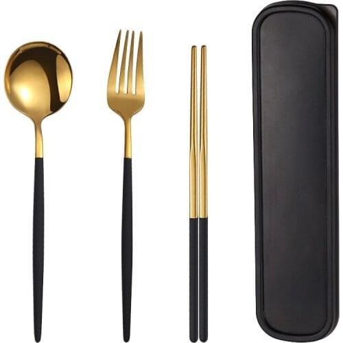 Portable Travel Cutlery Set Camping Tableware Reusable Utensils Set with Spoon Fork Chopsticks and Box Dinner Sets