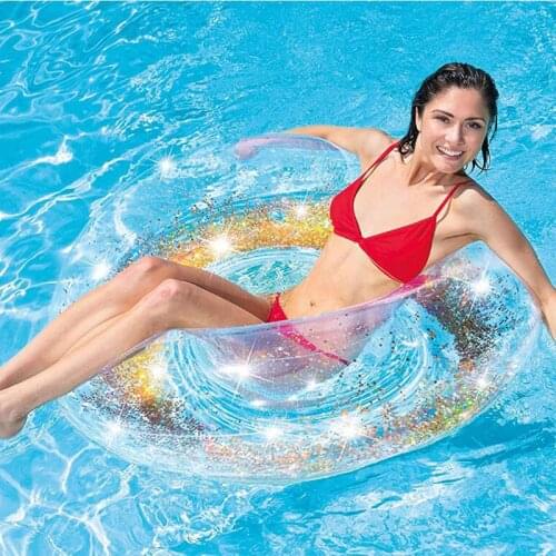Transparent Glitter Tube Inflatable Swimming Pool Float Raft Ring in Gold Silver PVC Swim Rings Great for Pool River Lake Ocean