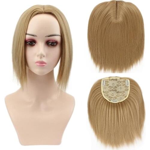 Gres Straight Clip Ins Topper Hair Synthetic Short Hair Extension Middle Part Women Hair Toupees High Temperature Fiber