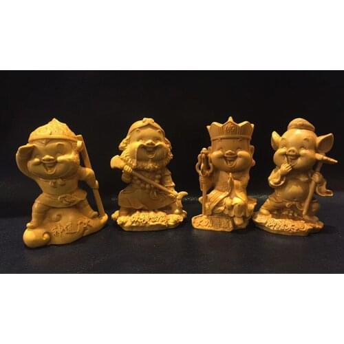 Q4295ca -Hand Carved Boxwood Carving Figurine - 4 Monks Xi You Ji