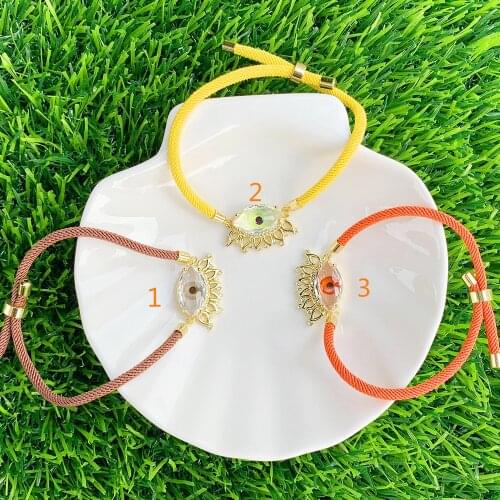Adjustable String Bracelet Zircon Glass Eye Pendant Accessories Handmade Weaving Rope