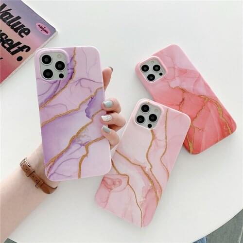 Stylish Pink Red Marble Texture Phone Case For iPhone 12 Mini 11 Pro XS MAX XR X 8 7 Plus SE 2020 Soft IMD ShockProof Back Cover
