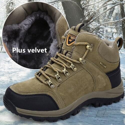 High Top Men Hiking shoes Autumn Winter Plus velvet lining warm anti-skid sport shoes Outdoor camping climbing skiing sneakers