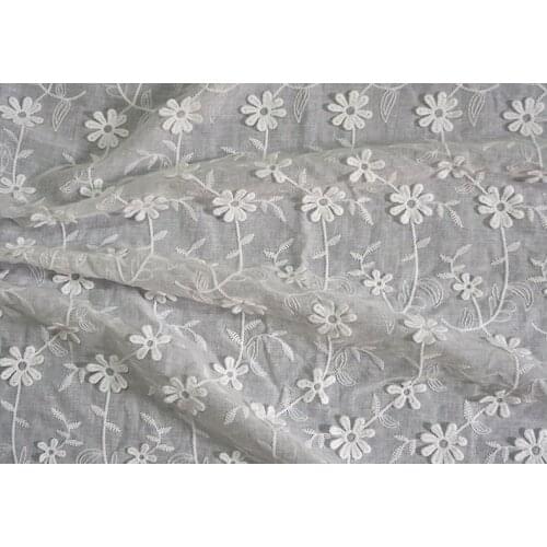 White 3D Flower Hollow Lace Cloth Embroidered Womens Summer Cotton Cloth Hollow Lace Fabric