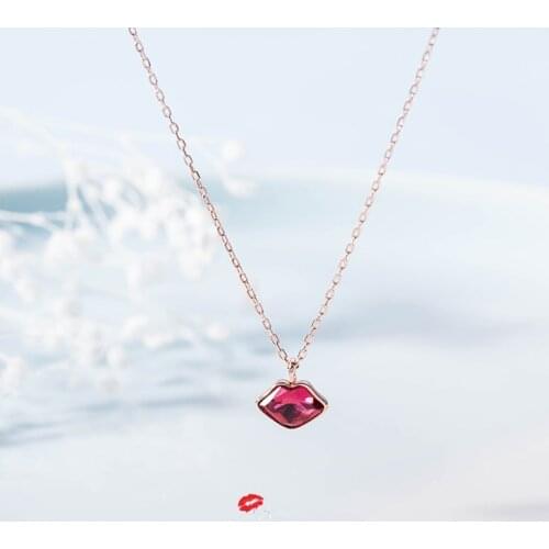OBEAR Bohemia Red CZ Crystal Lips Pendant Necklaces For Women Girls Silver Plated Choker Necklace Jewelry