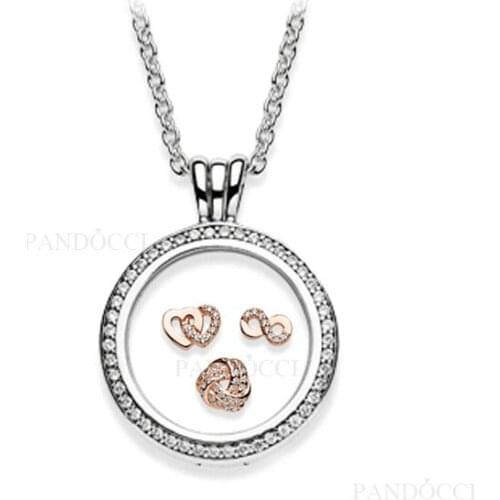 2017 New Autumn Rose Petites Floating Locket Pendant Necklace Authentic 925 Sterling Silver European Original Jewelry Women