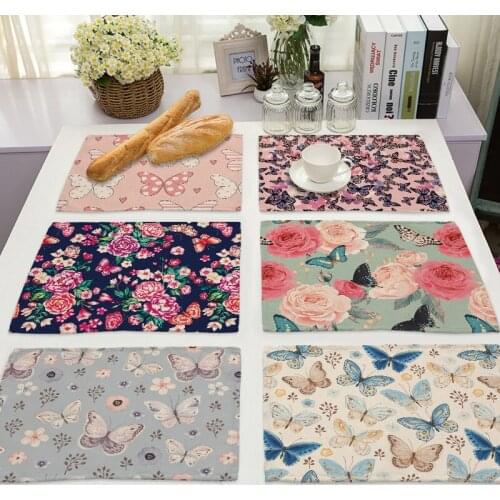 1Pcs Cotton Linen Butterfly Pattern Kitchen Placemat Dining Table Mats Coaster Pad Flower Bowl Cup Mat 42*32cm Home Decor ML0008