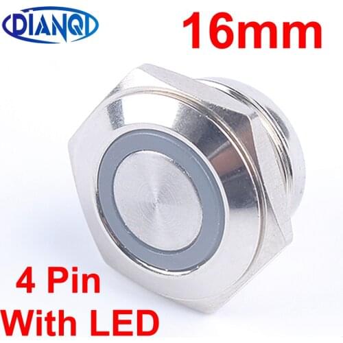 16mm 3V5V6V 12V24V 110V220V Electric Waterproof Power Without Led Light Momentary Pressure Short Mini Push Button Switch NO Led