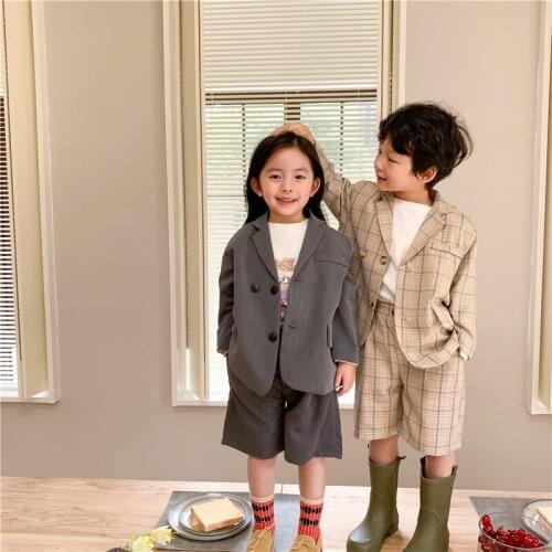 2-8 Years Toddler Boys Blazer Sets 2021 Spring New Baby Fashion Plaid Casual Suits Korean Loose Jackets Shorts 2pcs Set for Boy