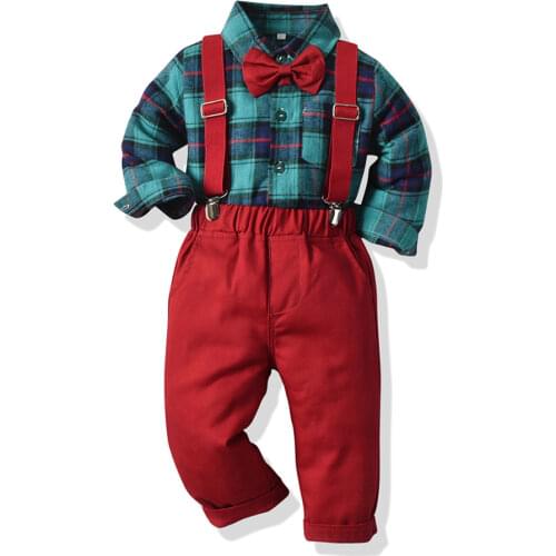 2020Christmas Baby Suit Childrens Suits 2Pcs/Set Kids Baby Boys Business Suit Fashion Printed Shirt+ Pants Suit For Boys 1-8 Age