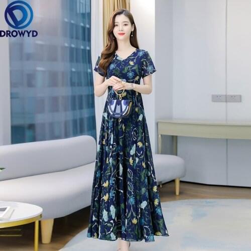 2021 Elegant Pink Floral Chiffon Midi Dresses Spring Summer 4XL Plus Size Vintage Runway Maxi Dress Women Bodycon Party Vestidos