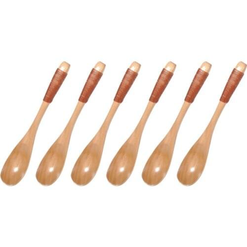6 Pcs Wood Wooden Spoon Soup Rice Dinner Tool Natural Cooking Spoons Kitchen Utensil Catering Spoon Dinnerware Sets