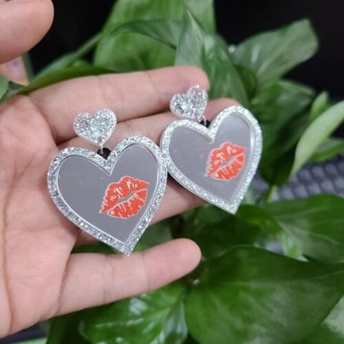 Acrylic love mirror lip print lips European and American creative personality earrings