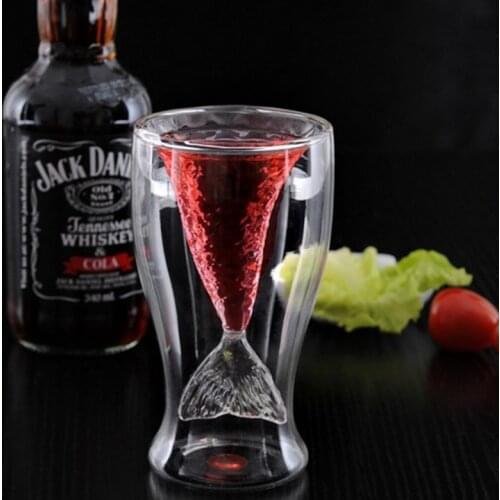 10pcs Creative Mermaid liquor cup double bar wine beer cocktail glass lead-free fish tail cup for bar Disco Party Decorations
