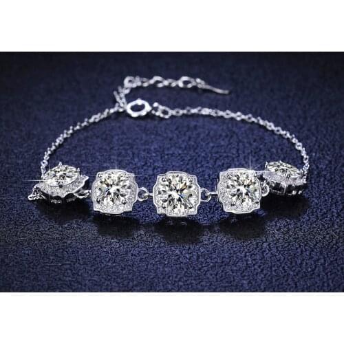 925 Silver Moissanite Bracelets Simple Ladies 5 Carat Engagement Wedding Jewelry