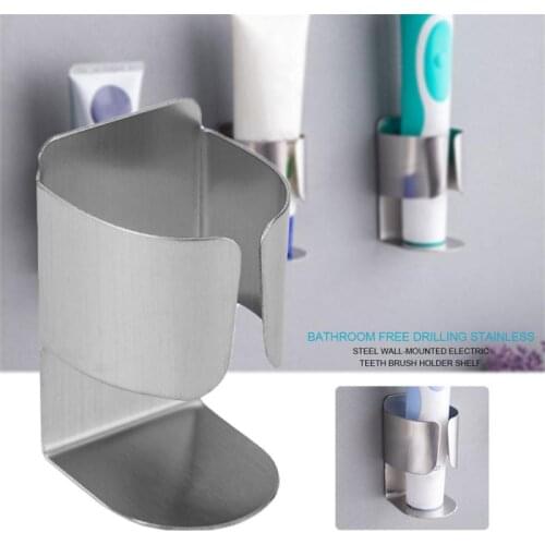 Household Stainless Steel Wall-Mounted Creative Non-Marking Double-Sided Adhesive Brushed Electric Toothbrush Rack No Drilling
