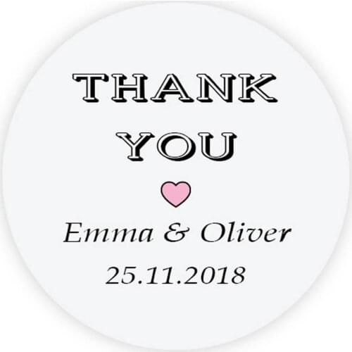 DouxArt 100pcs 4cm Custom Personalized Wedding Stickers - Thank You Pink Heart Wedding Party Invitation Label Communion P112