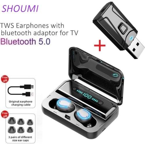 F9-5 TWS Earphone Wireless Stereo CVC 8.0 Earbud with Mic Charge Box Power Bank USB Bluetooth Adaptor for Xiaomi Samsung TV Game