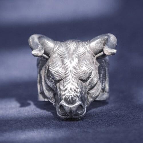 Solid 999 Sterling Silver Thai retro biker MENS men handmade bull ox rings ring jewelry gift A4781