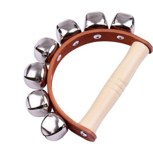 Handbell Hand Bells with 7pcs Jingle Bells Wood Handle Musical Instrument Toy for Music Class