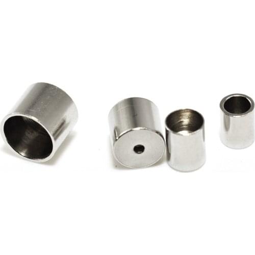 20pc/lot Stainless Steel Column Shape 3 4 5 6 8mm Hole End Caps Bead Fit DIY Round Leather Cord Necklace Jewelry Making Findings