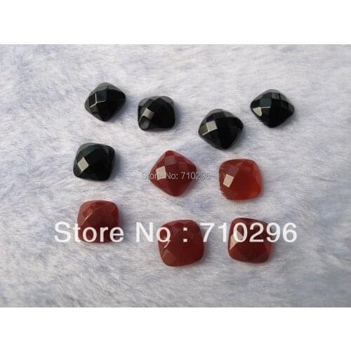 Red agat e Carnelian black agat e 11mm facet square gem stone cabochons fit jewelry ring DIY 10pcs/lot