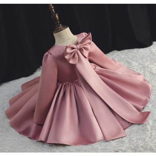 Lace Bowknot Newborn Baptism Dress For Baby Girls Long Sleeve Birthday Party Wedding Ball Gown Toddler Girl Christening Vestidos