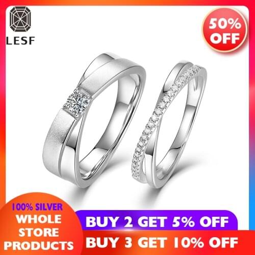 LESF 925 Sterling Silver Couple Set Ring Moissanite Diamond Wedding Bands For Women Engagement Party Gift