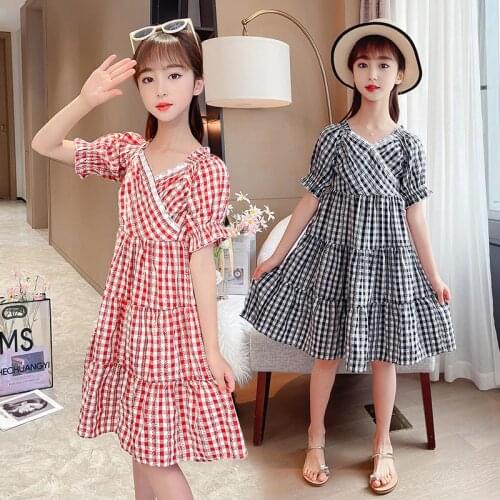 Girls Summer Plaid Dress Children Princess Fashion 5 to 14 years old fashion cake dresses Stroje Dla Dzieci
