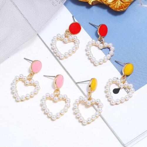 YWZIXLN Fashion Bohemian Earrings Jewelry Hollow Pearl Heart Pendant Drop Earrings Best Gift For Women Girl Wholesale E0108