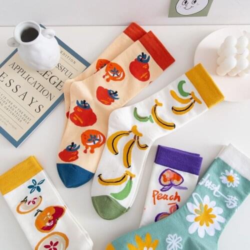Japanese Fashion Ins Fashion Socks Persimmon Peach Fruit Daisy Cute Creative Street Women Socks Cotton Socks