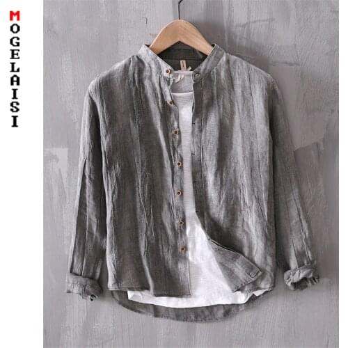 New casual linen shirt men spring long sleeve 100% flax High quality comfortable soft tops 4 color choices shirts L537