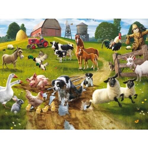 JMINE Div 5D farm animals house cow sheep tree Full Diamond Painting cross stitch kits art Scenic 3D paint by diamonds