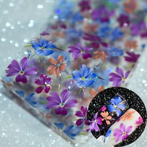 Nail Art Flower Decal Foil Image Transfer Spirit Wild flower Sticker Foil Easy DIY Manicure Decoration Roll in clear jar 1m