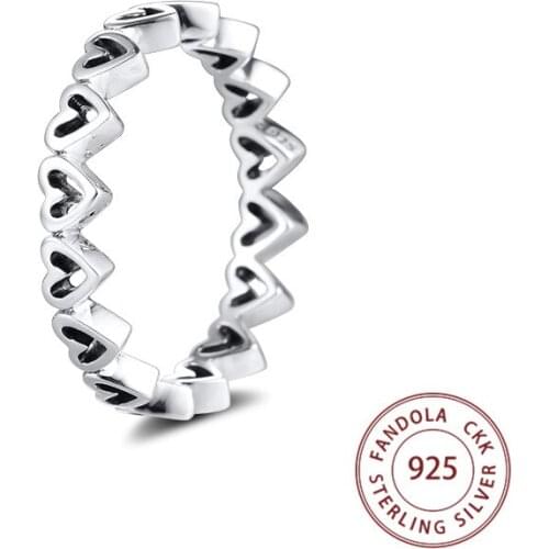 Genuine 925 Sterling Silver Ring Female Freehand Hearts Wedding Engagement Rings for Women Fashion Jewelry Bague Femme