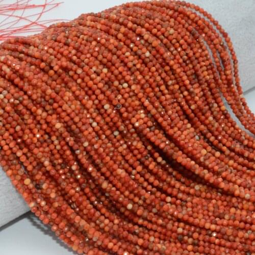 Natural Red Coral Faceted Round Beads 2mm, Natural Color Natural Material