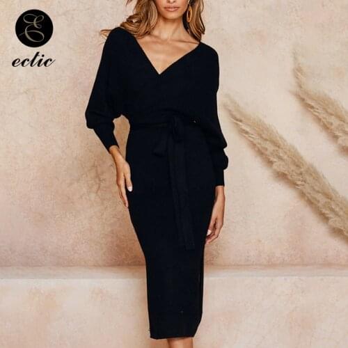 Bodycon Midi Dress Long Sleeve Elegant Evening Sukienka Open Side Ribbed Knit Dress Deep Plunge Bare Back Dress Bandage Women