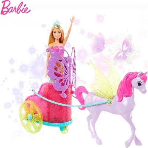 Original Barbie Princess Dolls Dreamtopia Toys for Girls Fashion Bonecas Barbie Dolls with Fantasy Horse and Chariot Accessories
